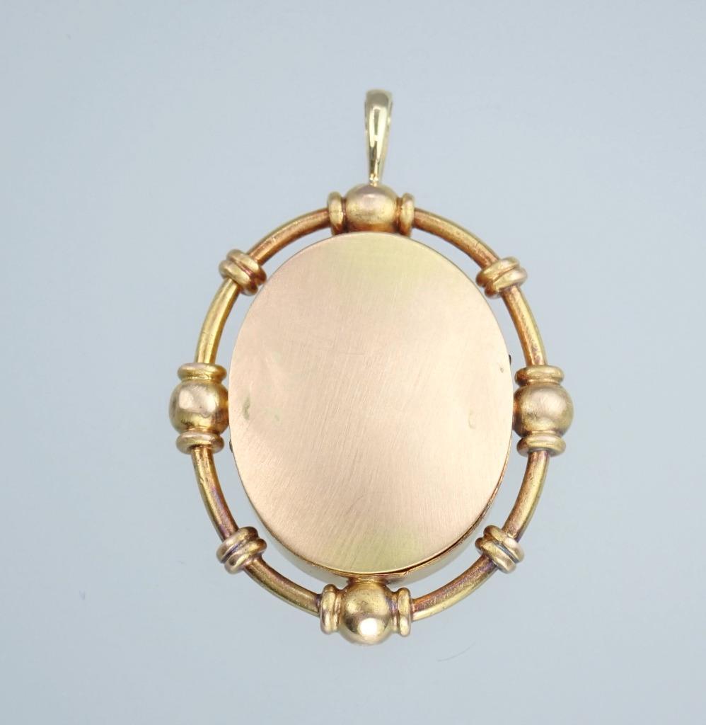 Fine Antique VICTORIAN Solid 18k Gold PIETRA DURA Mosaic Floral MOURNING PENDANT