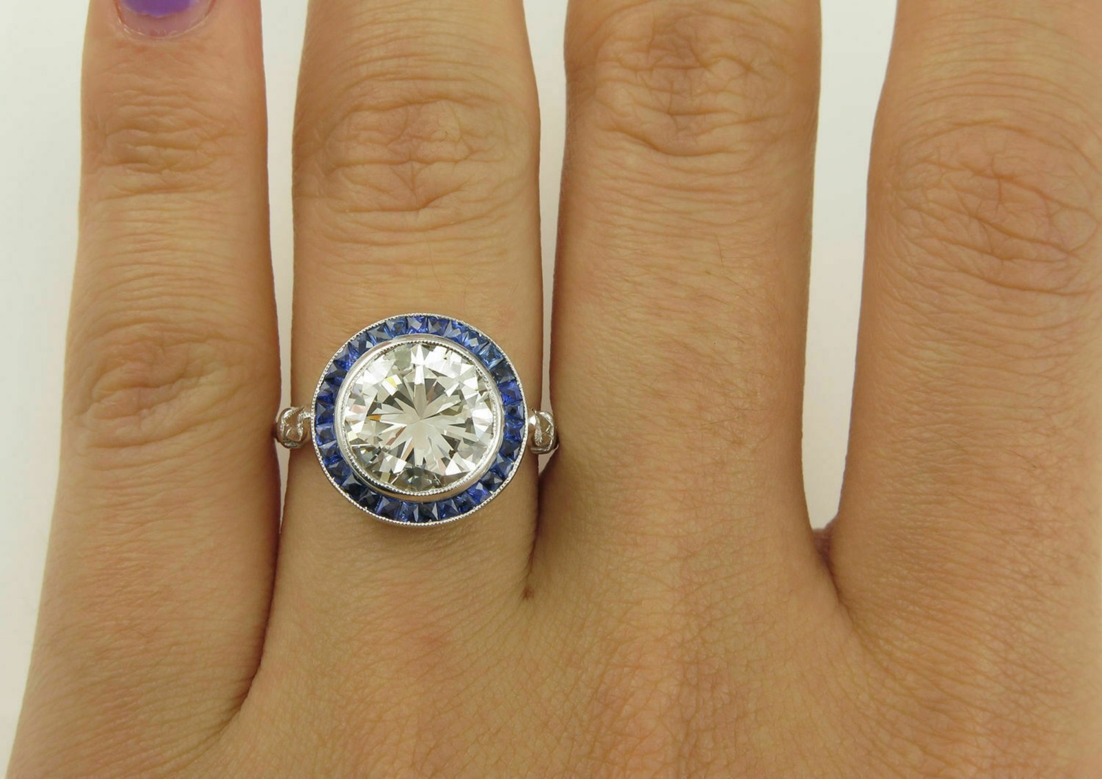 14K Gold Art Deco Bezel Set Round Cut Lab Created Diamond Wedding Ring For Bride