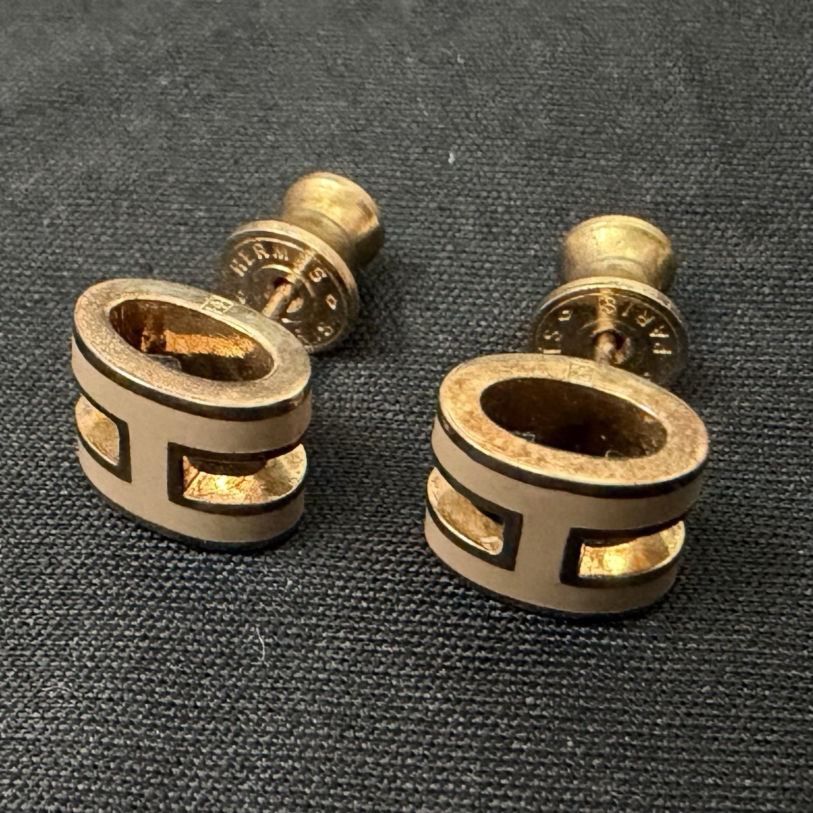 HERMES Mini Pop H Earrings Rose Dragée Enamel Yellow Gold Plated