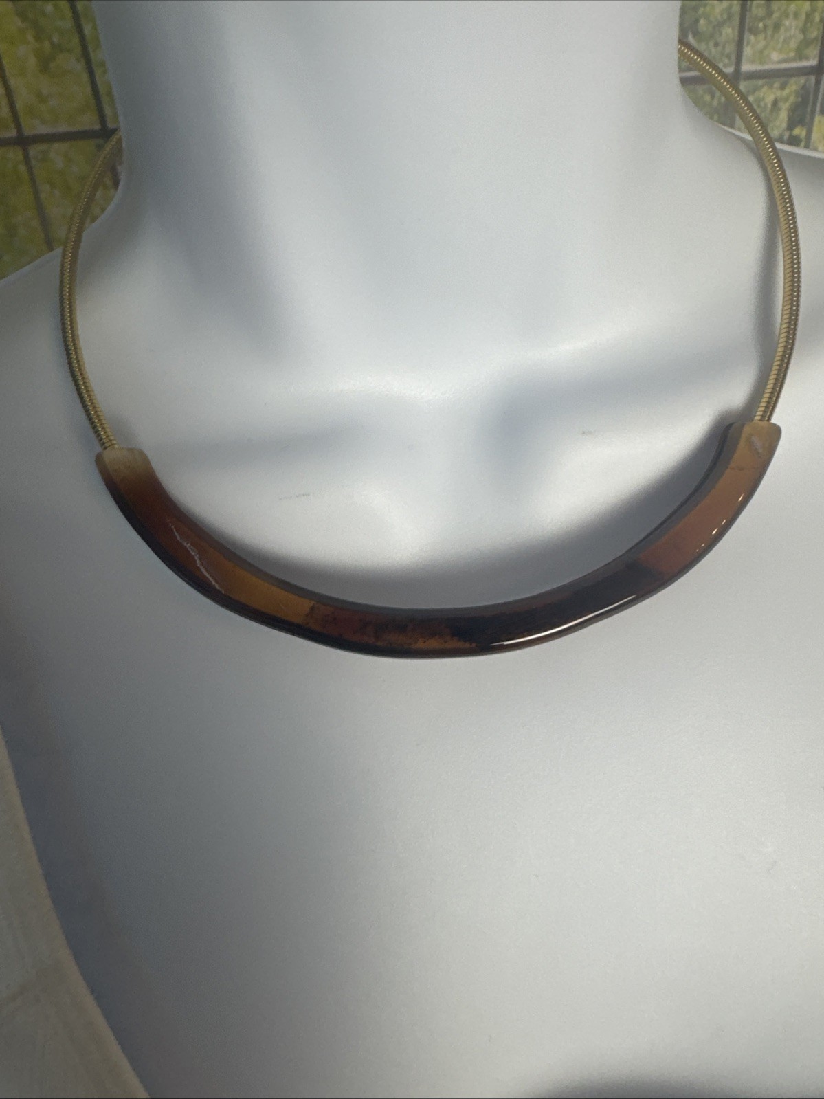 Charter Club Necklace Gold Tone Snake Chain Curved Tortoise Shell Look