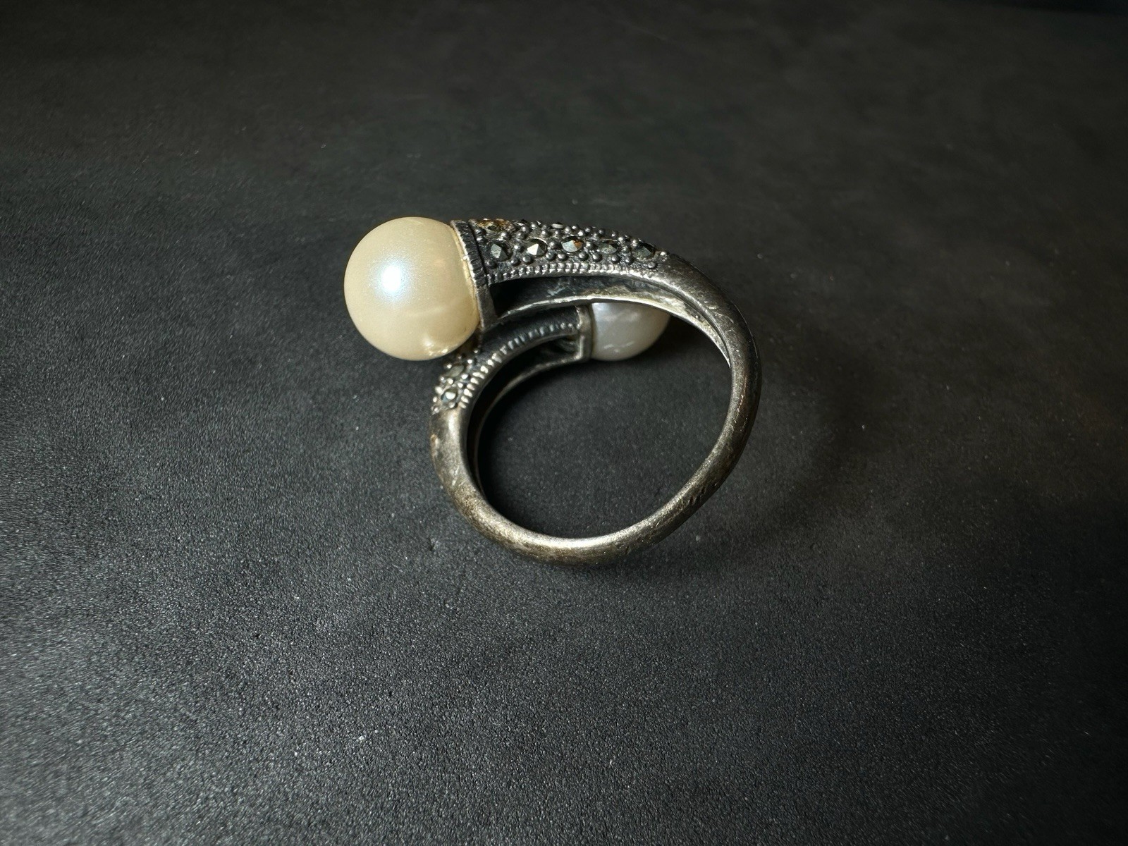 6.71g Vintage Sterling Silver 925 Ring Textured Double Bead Statement M Size 8