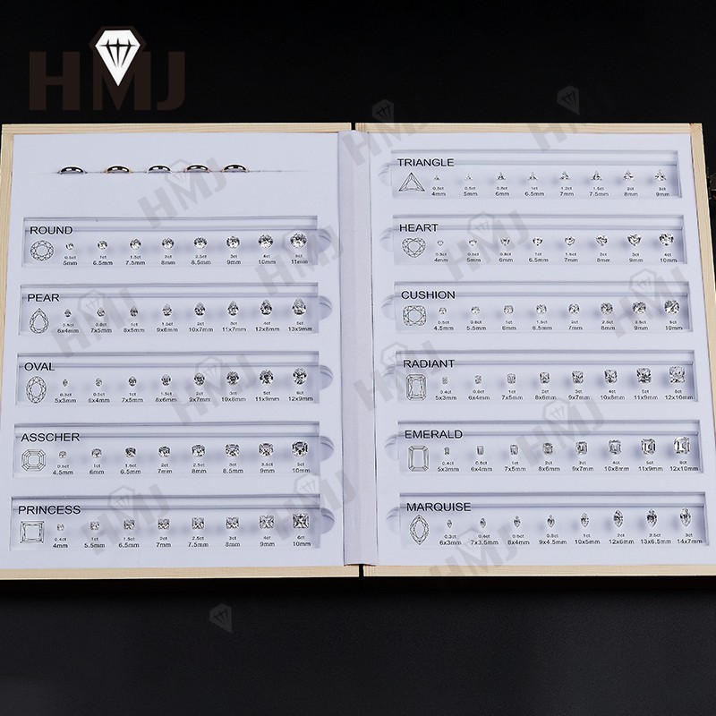 11 Shapes Kit CZ Diamond Carat Chart Comparison Set White Pink Yellow Gemstone