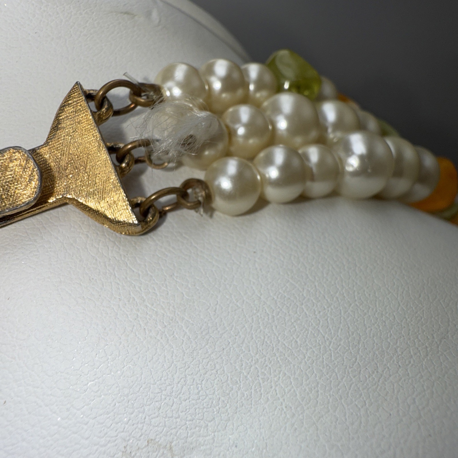 Vintage 3 Strand Yellow Green Pearl Lucite Acrylic Necklace 14”,16”,18” Loose