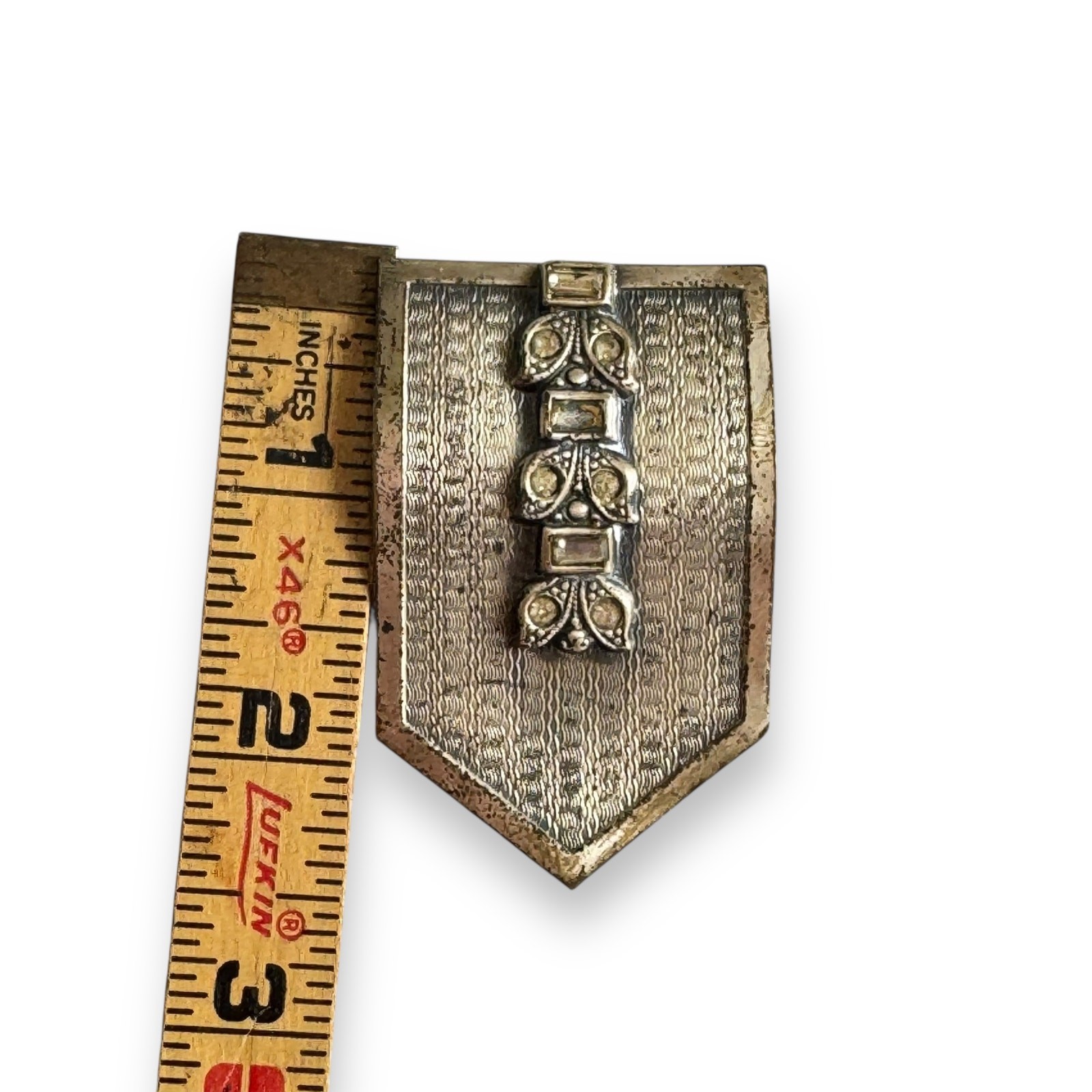 Art Deco Dress Clip Clear Round & Baguette Rhinestones Silver ToneBrooch 1940’s