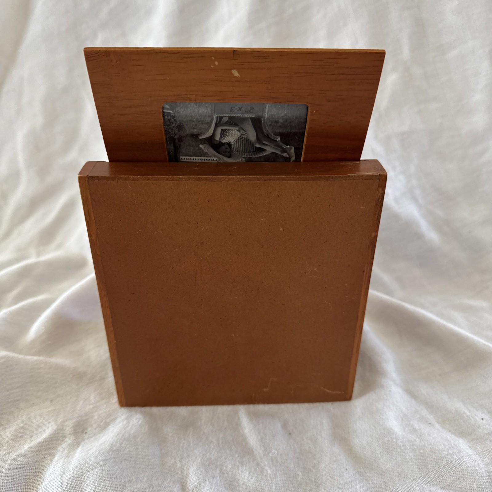 Small Wood Jewelry Box Tilting Mirror 3 Drawer Vanity Organizer Photo Holder 6”