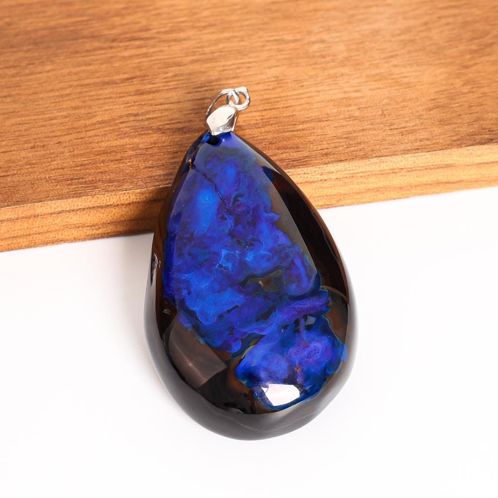 Natural Purple blue Teardrop Agate Top Drilled Gemstone Pendant 48X30X9MM