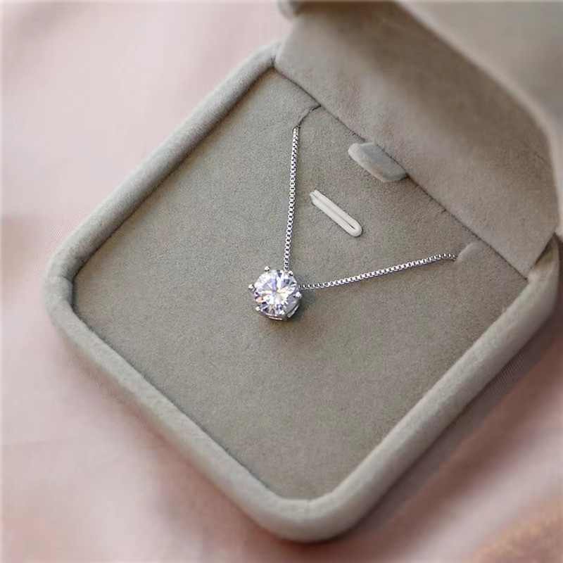 925 Sterling Silver Plated Necklace – Sparkling Zircon Clavicle Chain Jewelry