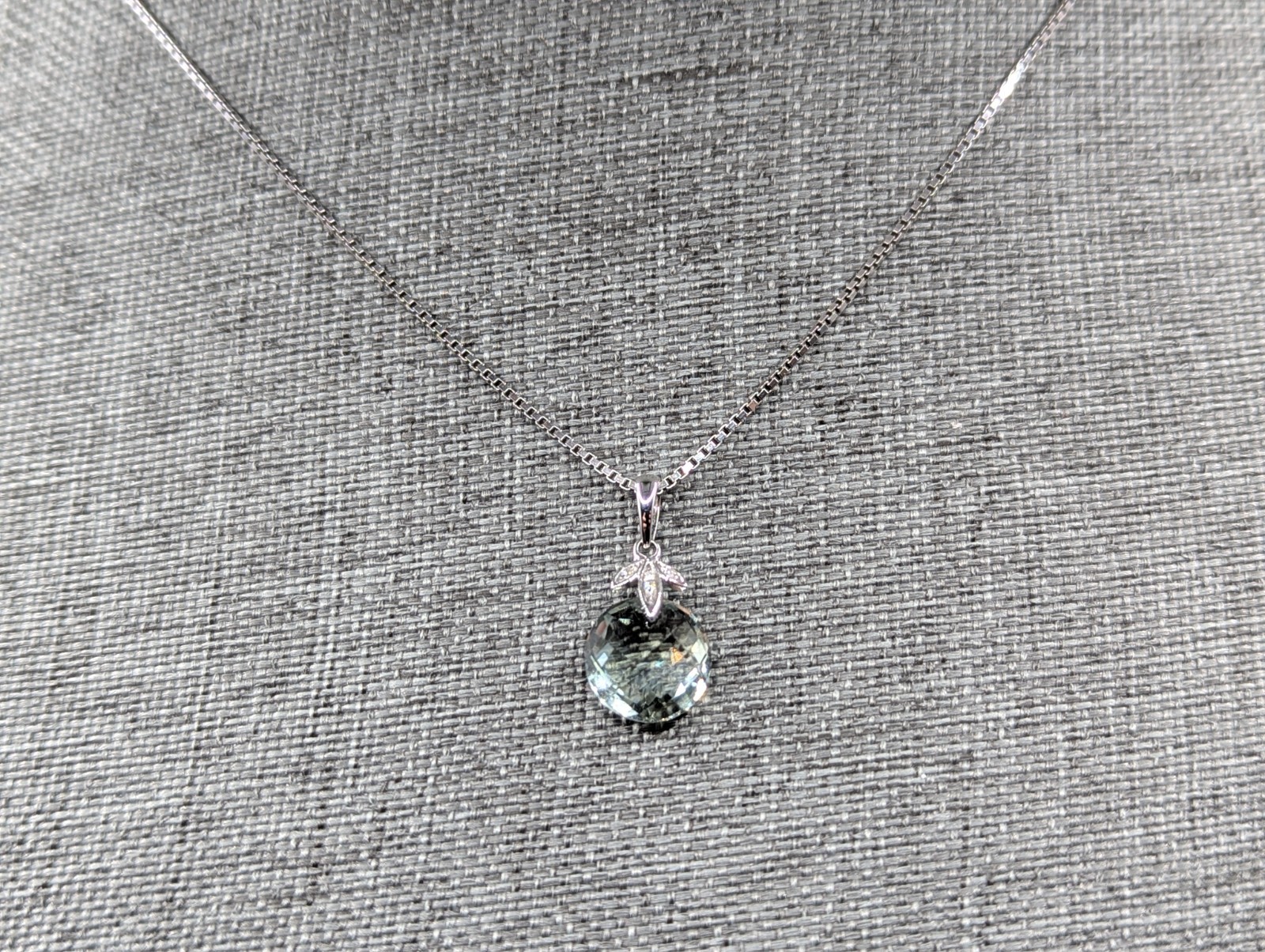 Peora 14k white gold diamond and green amethyst pendant