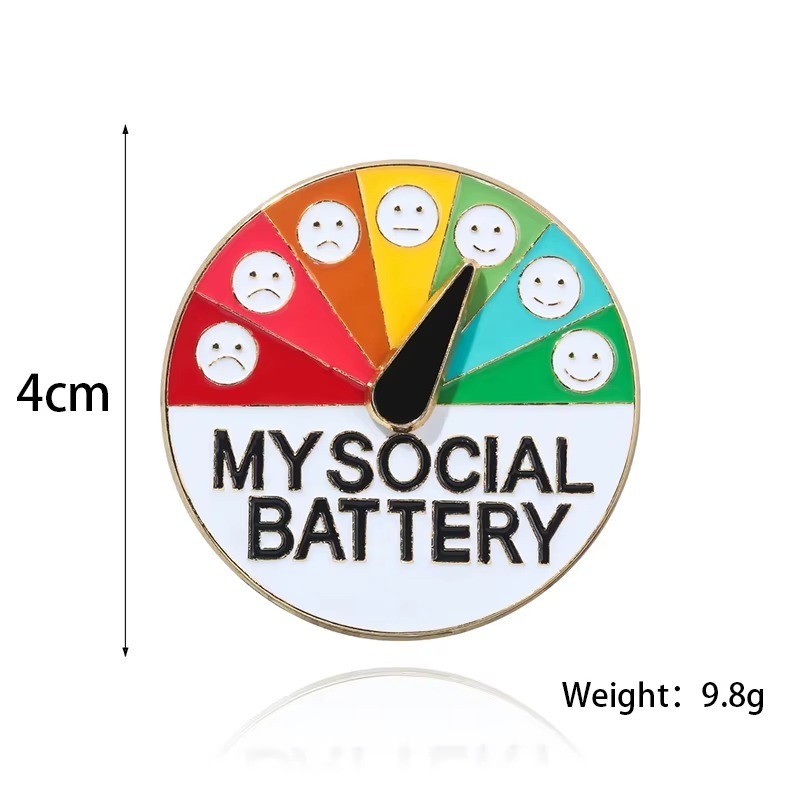 Interactive Social Battery Mood Attitude Tracker Brooch Pin Enamel Badge Gift UK