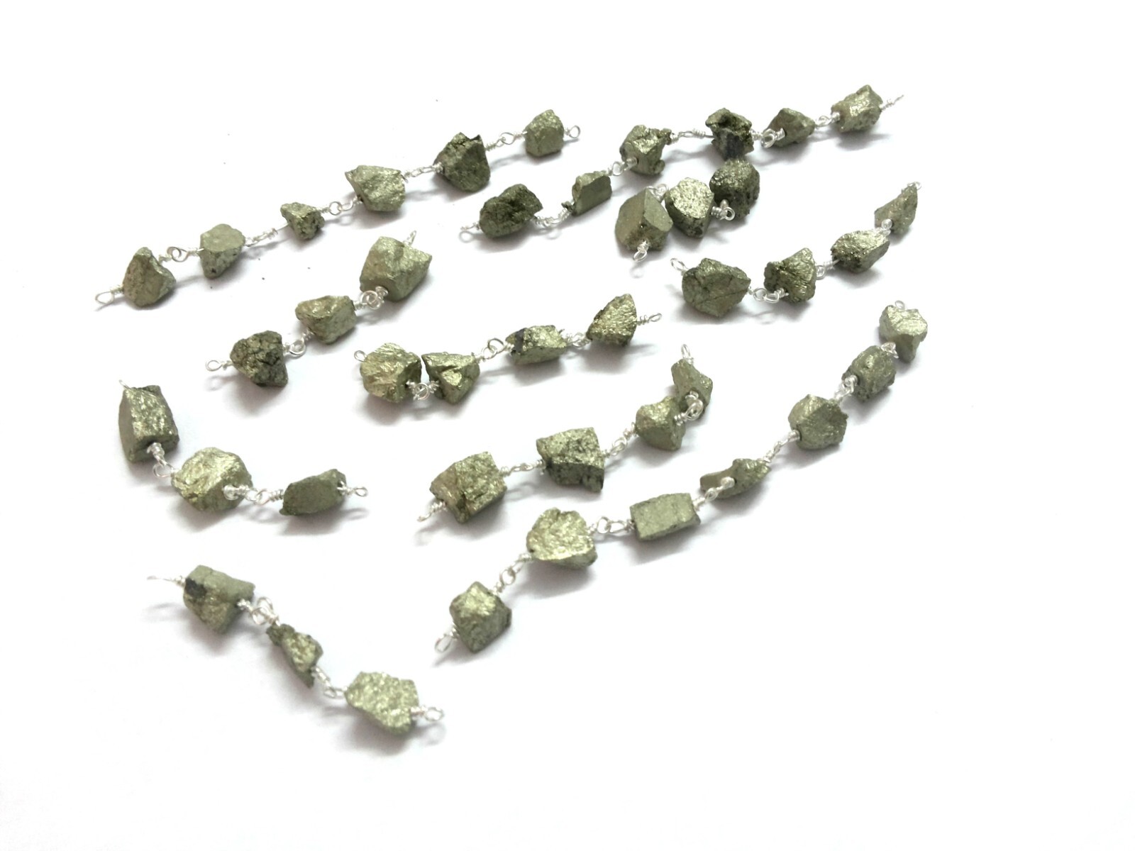 10 Pcs Natural Pyrite Nuggets Tumble Smooth 5-7mm Beads 2″inch Connector Link