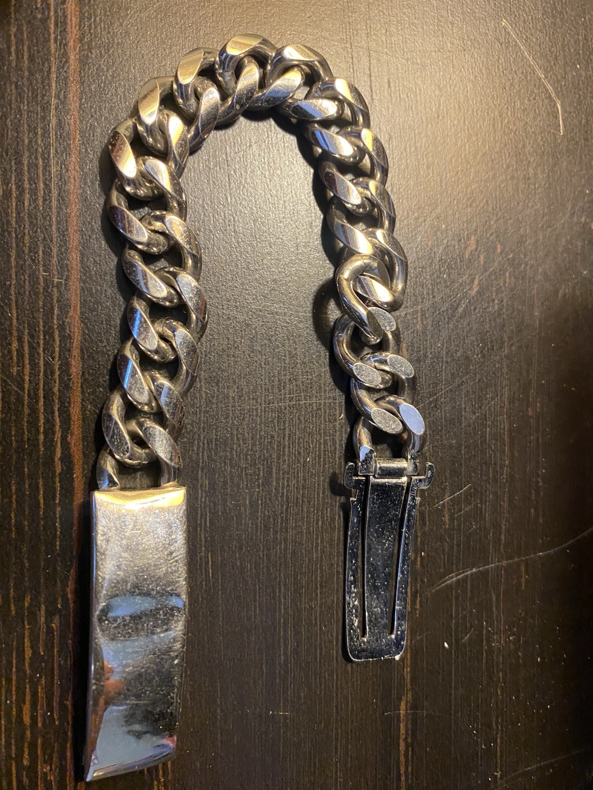 Silver Tone Curb Link Chain ID Bracelet, Box Clasp Closure