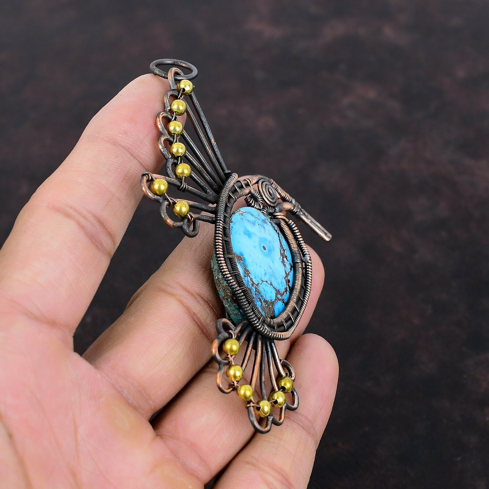 Christmas Sale Tibetan Turquoise Stone Wire Wrapped Bird Pendant Jewelry Copper