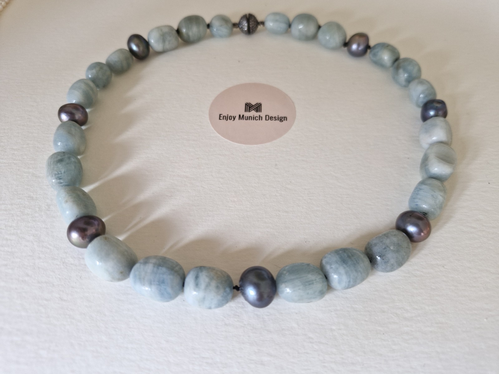 Aquamarine Nuggets Necklace With Dark Grey Beads Gorgeous