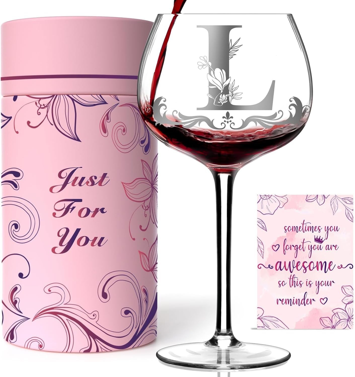 Personalized Monogram Gifts Women Customized Initial A-Z Wine Glass Unique
