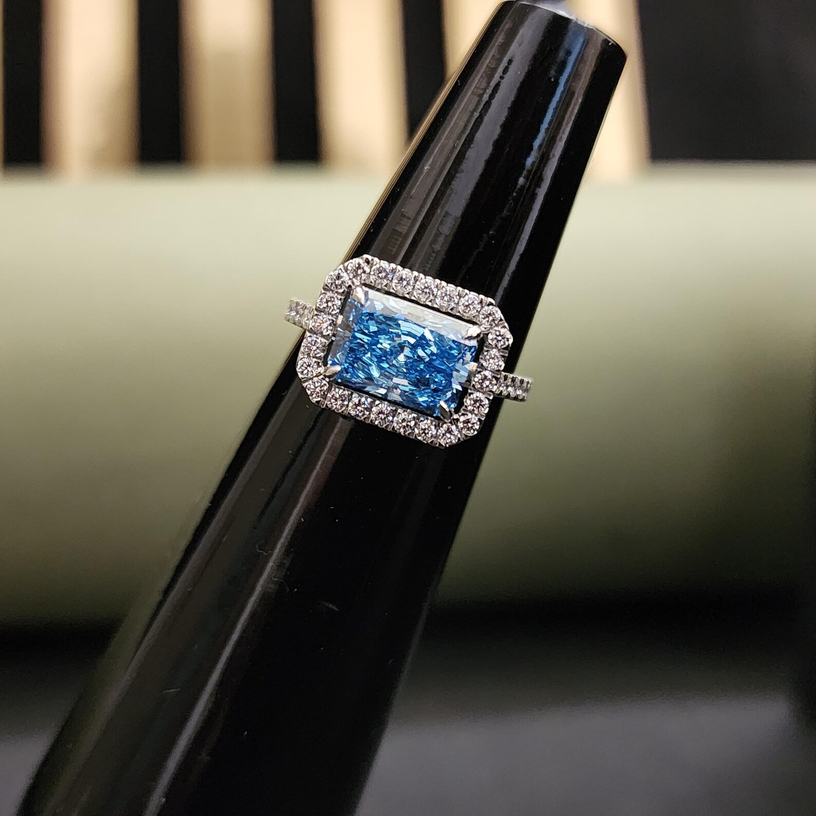 1.50CT Radiant Cut Lab Diamond Fancy Blue Halo Ring For Christmas 14k White Gold