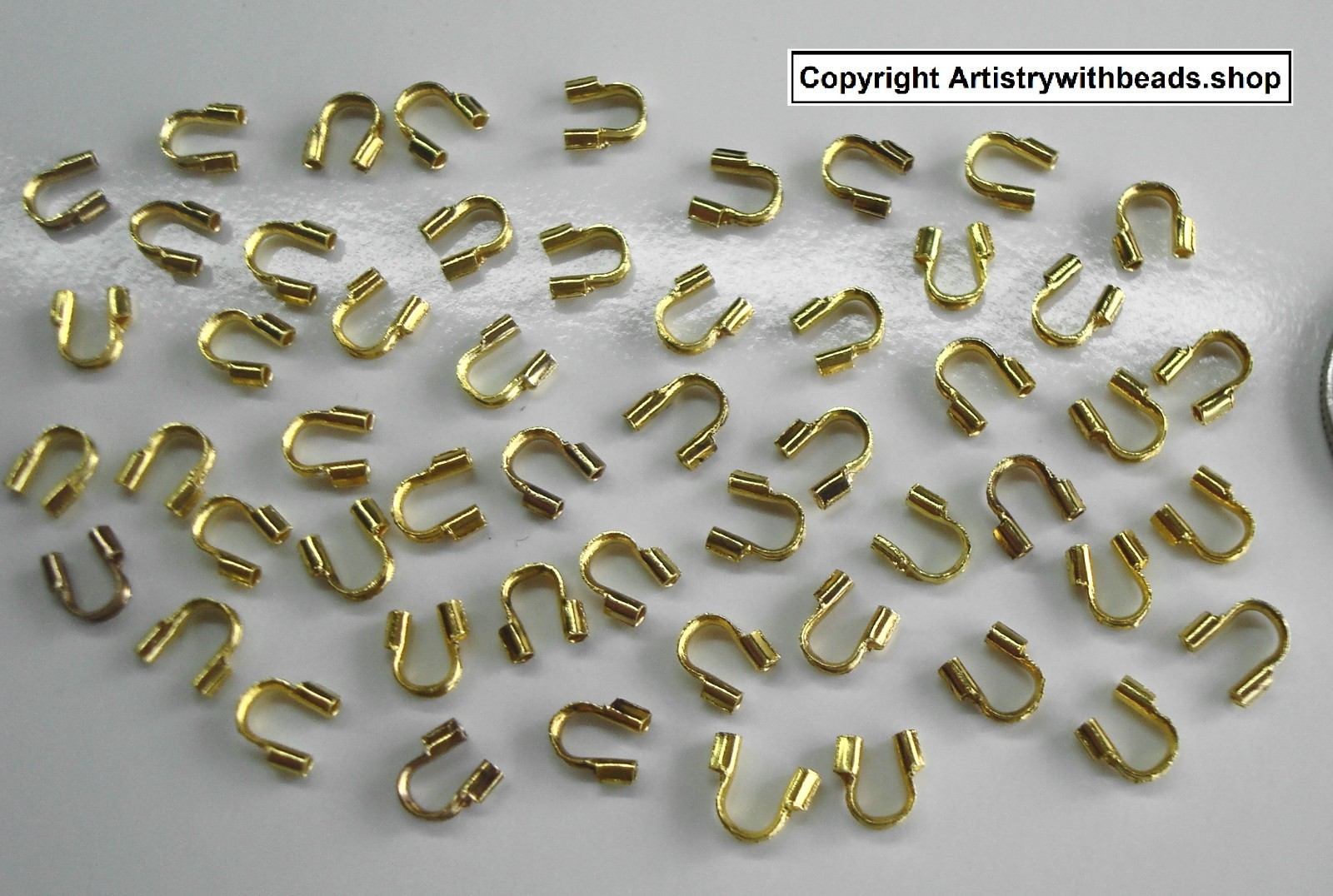 JEWELRY Wire Protectors 50 Gold Plt Crimping Loop Protect Wire to Clasp FPC091B