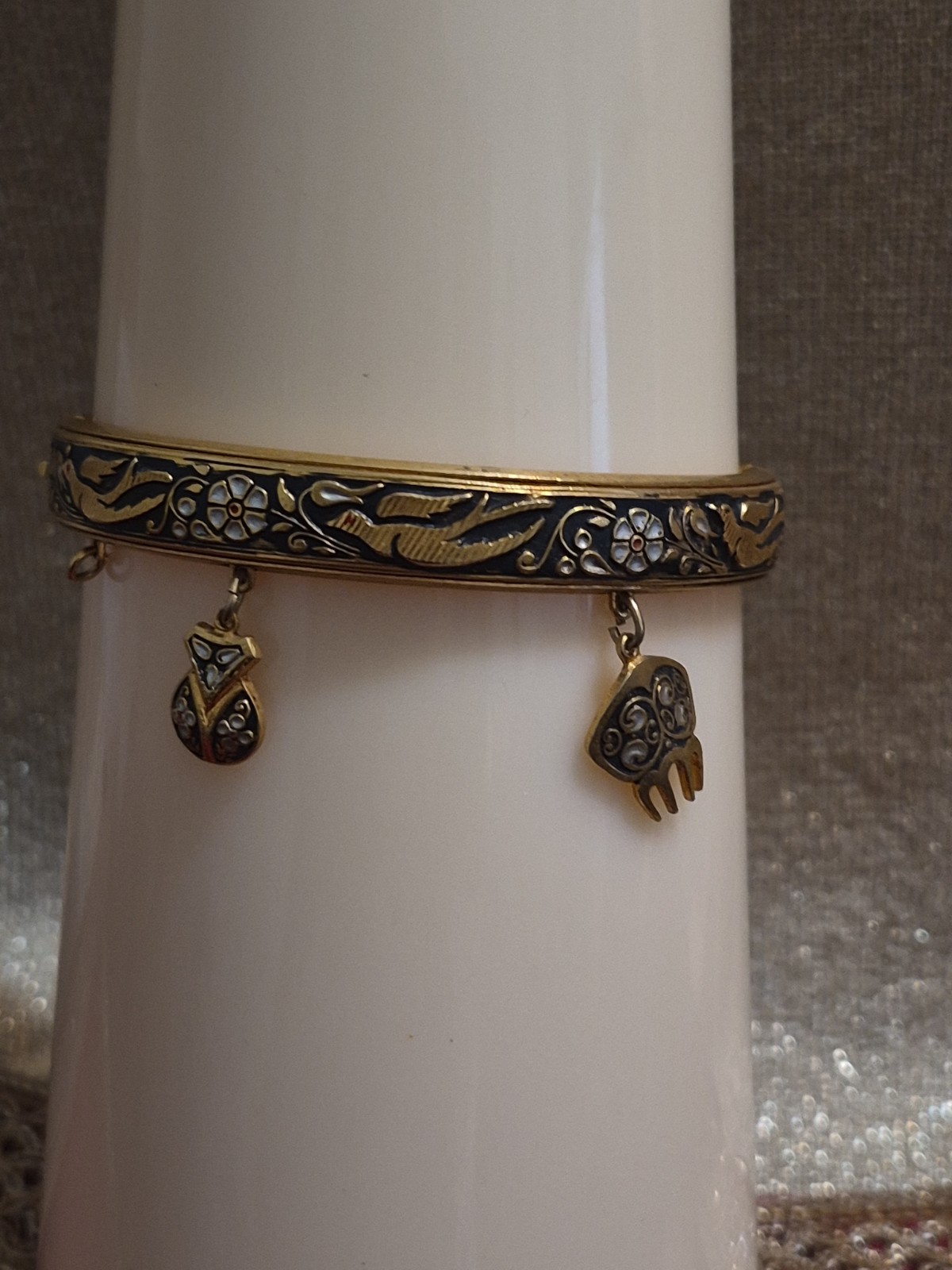 Toledo Damascene Hinged Bangle Bracelet Spanish Charm Flamenco Guitar