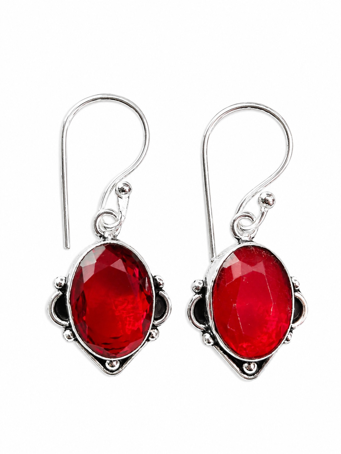 Red Garnet Earrings 925 Sterling Silver Boho Gift for Women
