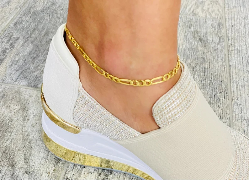 10K Real Gold 3.5 mm Figaro 9 in Anklet Bracelet, 10k Real Gold Anklet – BC93