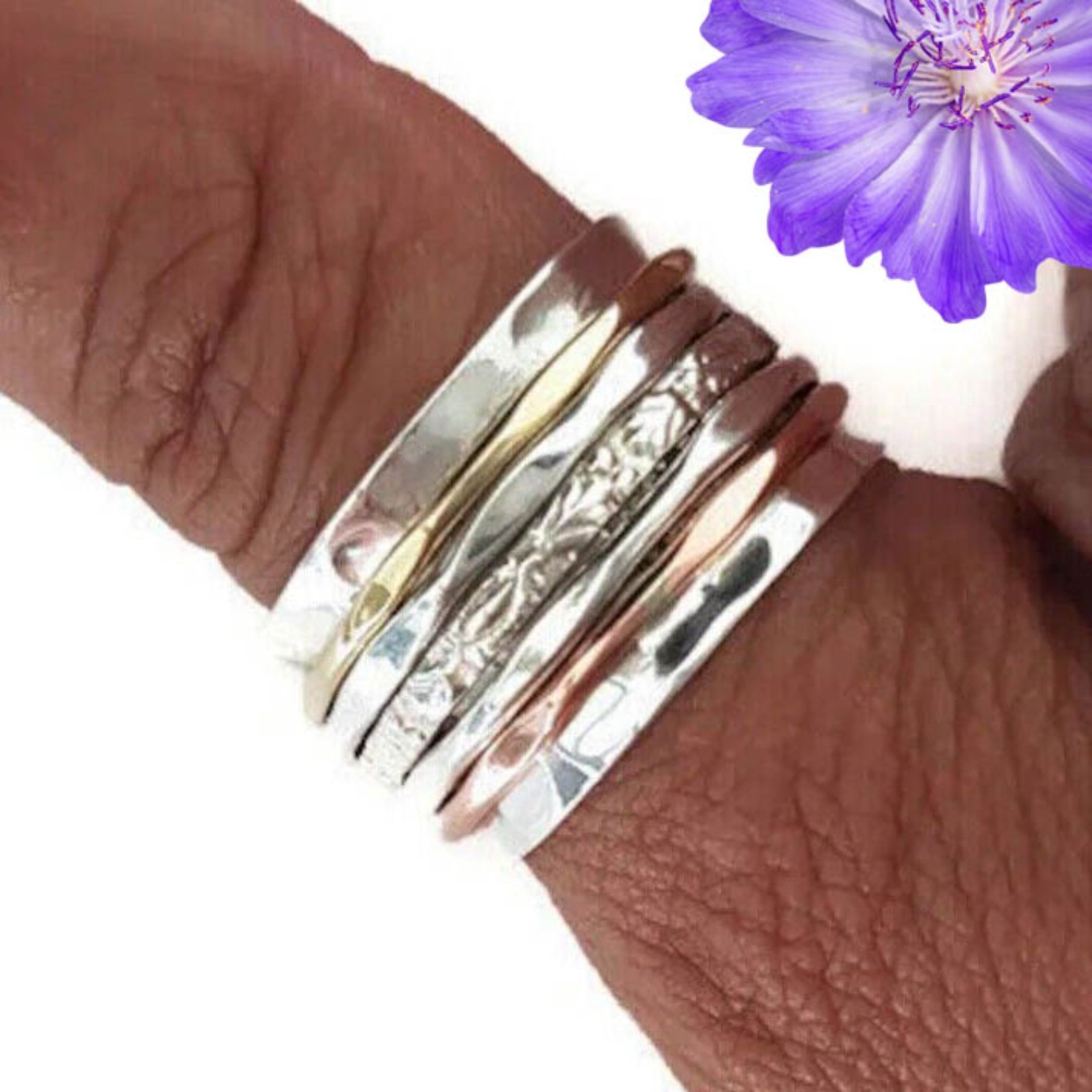 Two Tone Spinner Ring 925 Sterling Silver Handmade Jewelry Ring Gift For Her