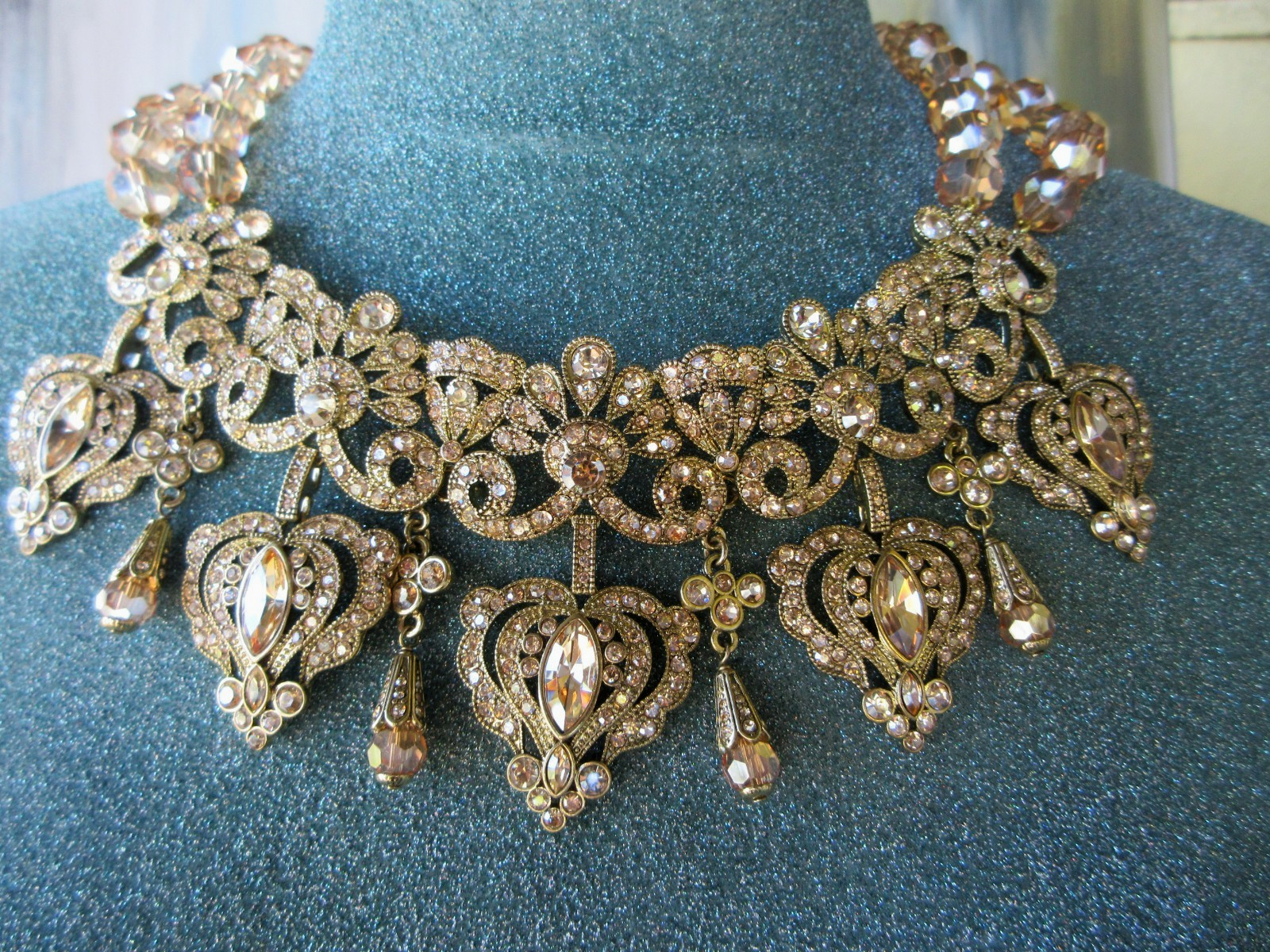 Heidi Daus Necklace Statement Heart Pendant 19 Inch Gold Brass Ox NWT