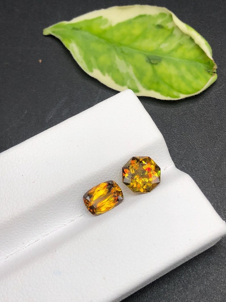 2.80Ct Natural Sphene Pair Golden Green High Dispersion Fire Loose Gemstone Set
