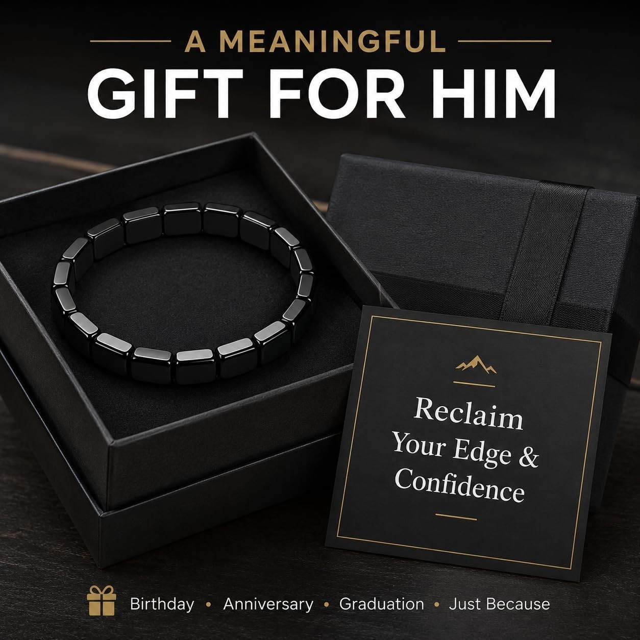 Elegant Black Hematite Wristband – Boost Confidence & Calm Decision-Making