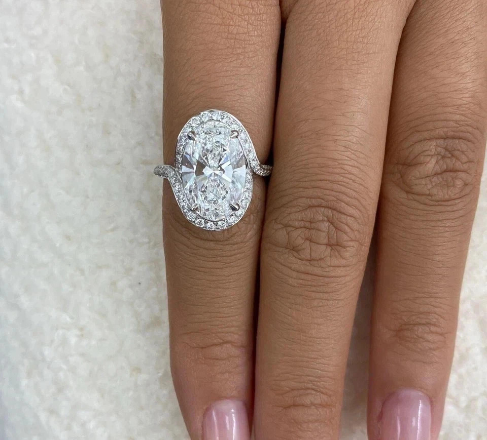 5.25 CT Oval F-VS1 Lab Grown Diamond Women Engagement Ring 14K White Gold IGI