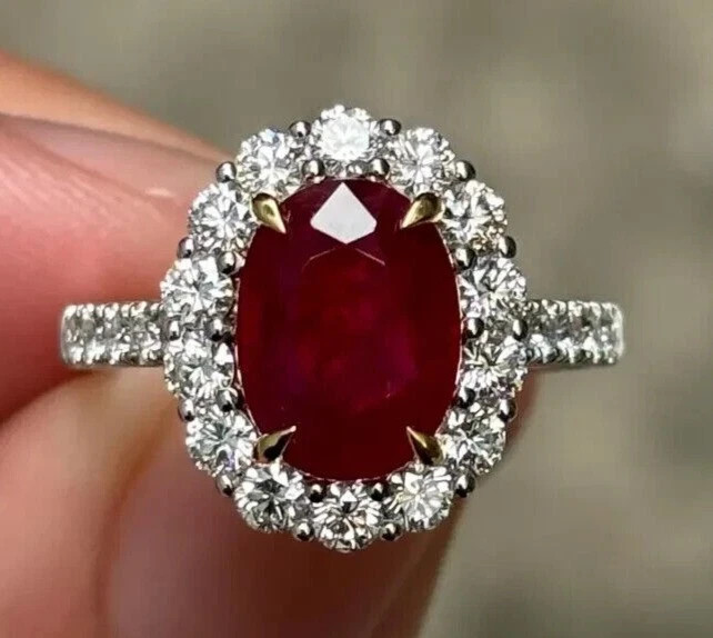 3.90 Ct Oval Cut Natural Red Ruby Diamond Wedding Ring 950 Platinum Size 6 7 8 9