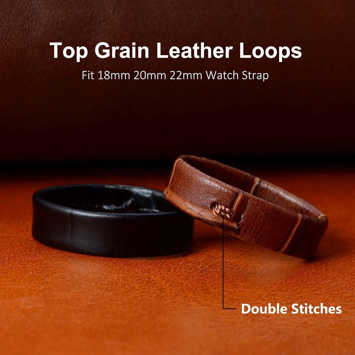 Elegant Brown Leather Watch Band Holder Loops – Fit for 16mm to 22mm Straps