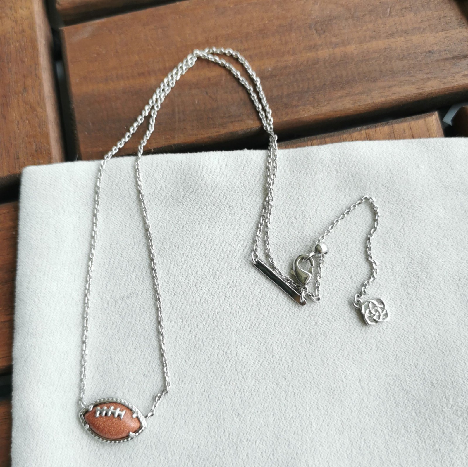 Kendra Scott Football Silver Short Necklace Orange Goldstone