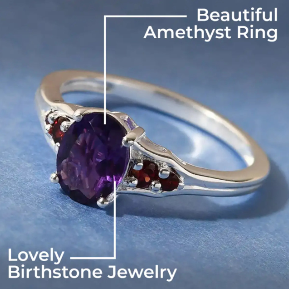 AMETHYST & MOZAMBIQUE GARNET In STERLING SILVER, ENGAGEMENT RING, SIZE 9.0