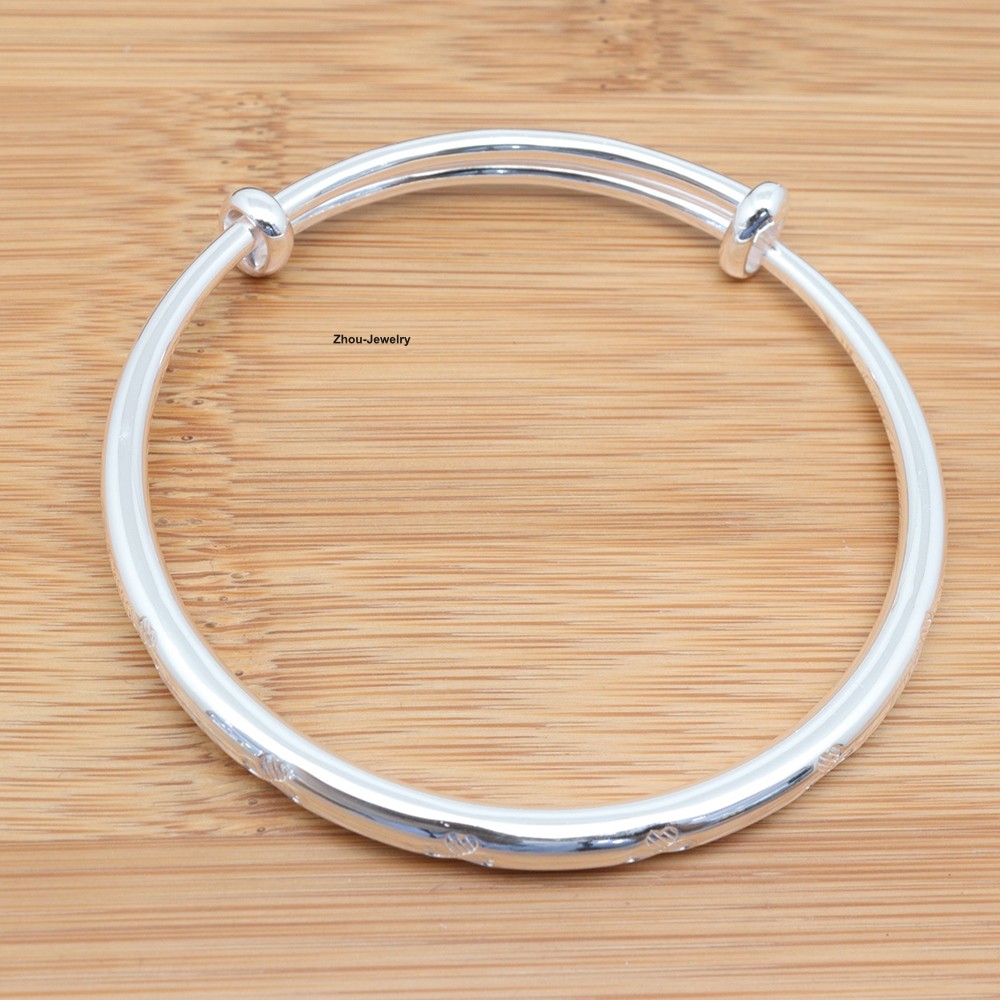 NEW Pure 999 Fine Silver Women’s Bangle Adjustable 57-60mm Dia. 5mm Band 足银