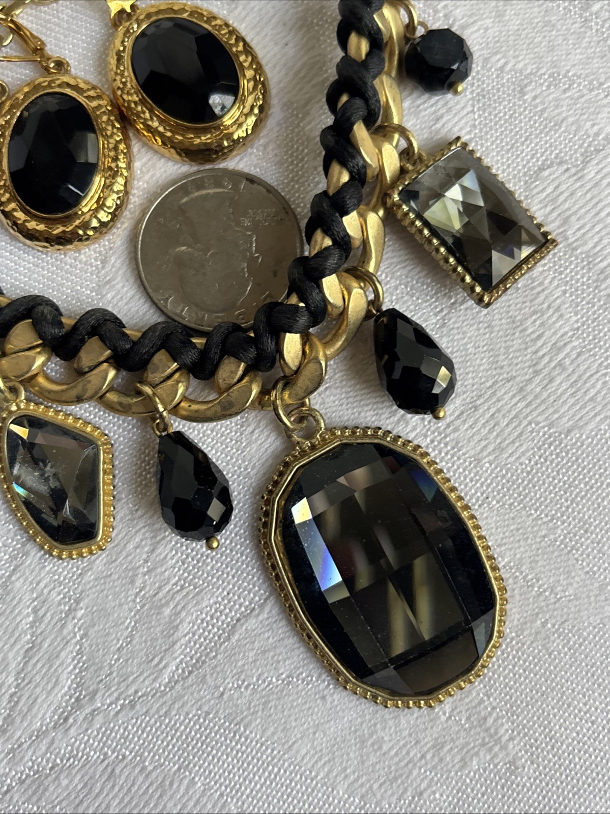 Park Lane Fascinated Necklace Satin Brushed GoldTone Black & Joan Rivers Earring