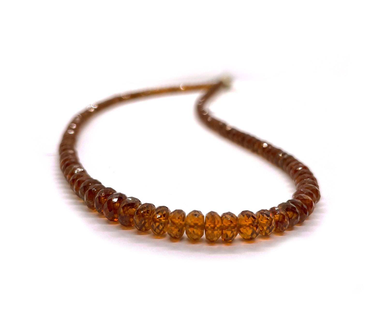 Hessonite Garnet Beaded Necklace 9K Gold Clasp 18″ Inch