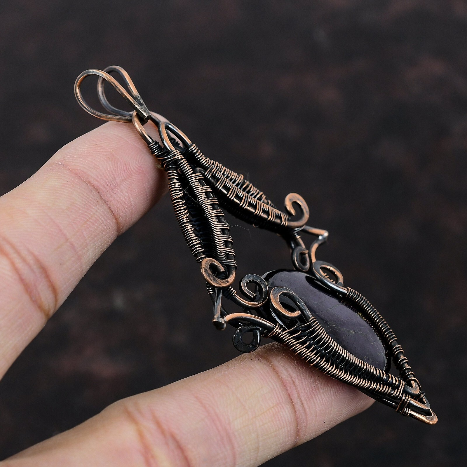 Sugilite Gemstone Wire Wrapped Pendant Copper Handmade Jewelry For Women 3.58″