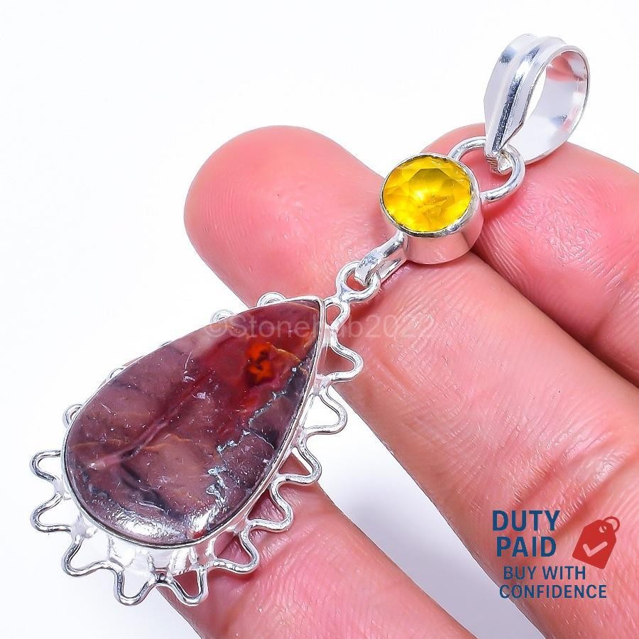 Natural Rhodonite Citrine 925 Silver Wedding Birthday Engagement Mother Pendant