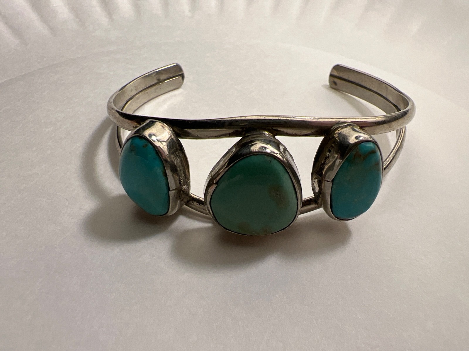 Real 3 Stone Turquoise, SW Alpaca Turquoise Cuff Adult- Medium Bracelet