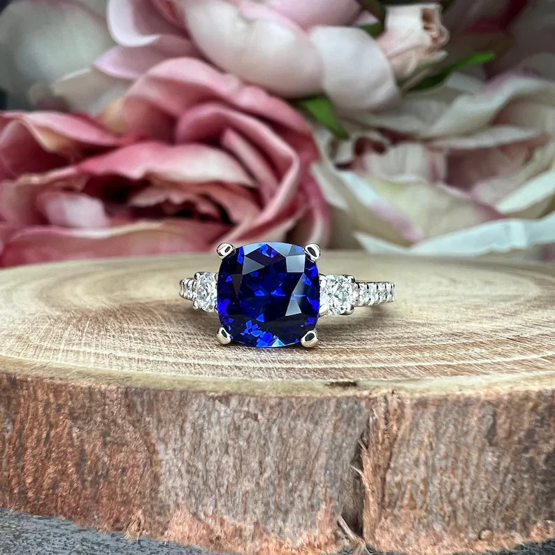 2.50 Ct Cushion Cut Sapphire/Ruby & Diamond Wedding Ring 14K White Gold Size 5