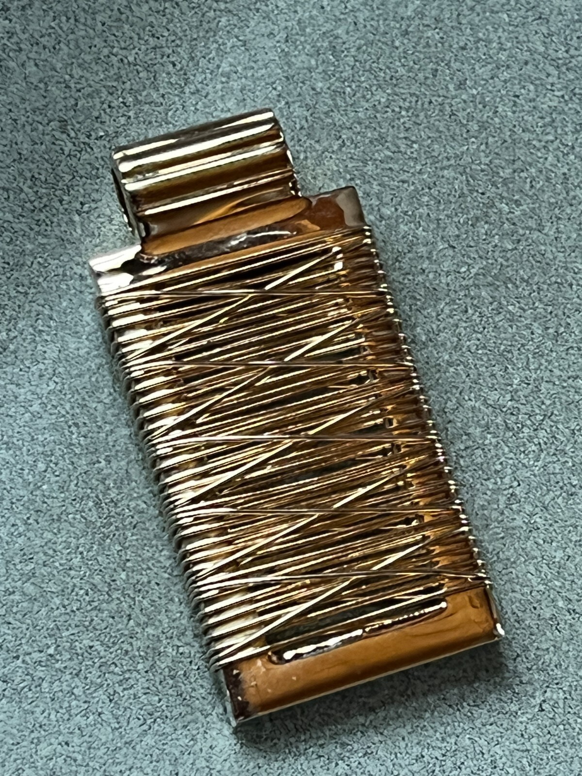 Large Goldtone Rectangle w Wound Thin Wire Pendant – 2 x 7/8th’s inches –