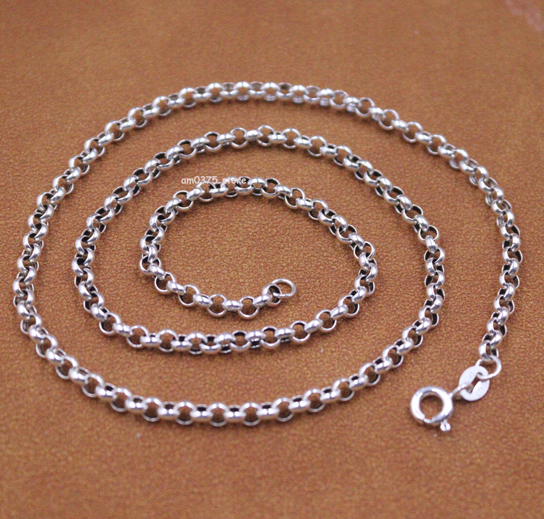 Real S925 Sterling Silver Necklace Women Man’s 3.5mm Rolo Chain Link 18inch /8g