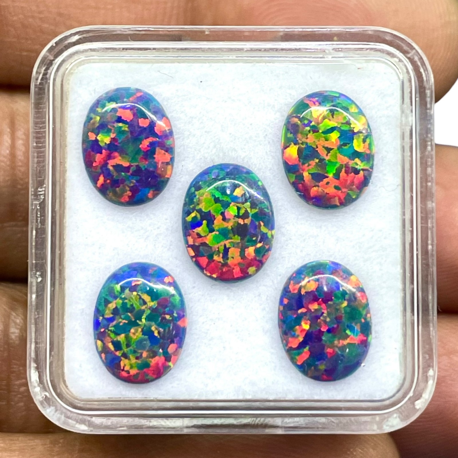 3 Pcs Australian Black Opal 9x7mm Oval Cabochon 5A Quality Lab Created Gemstones