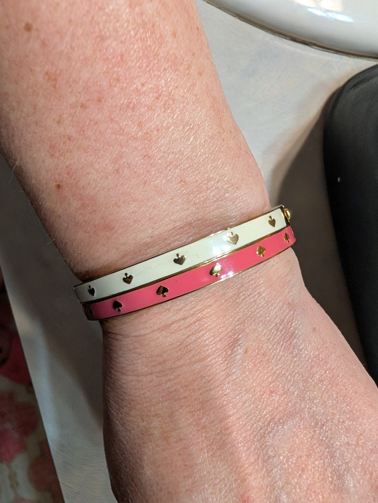 kate spade new york Stackable Enamel Spade Bangle Bracelets One Pink One White