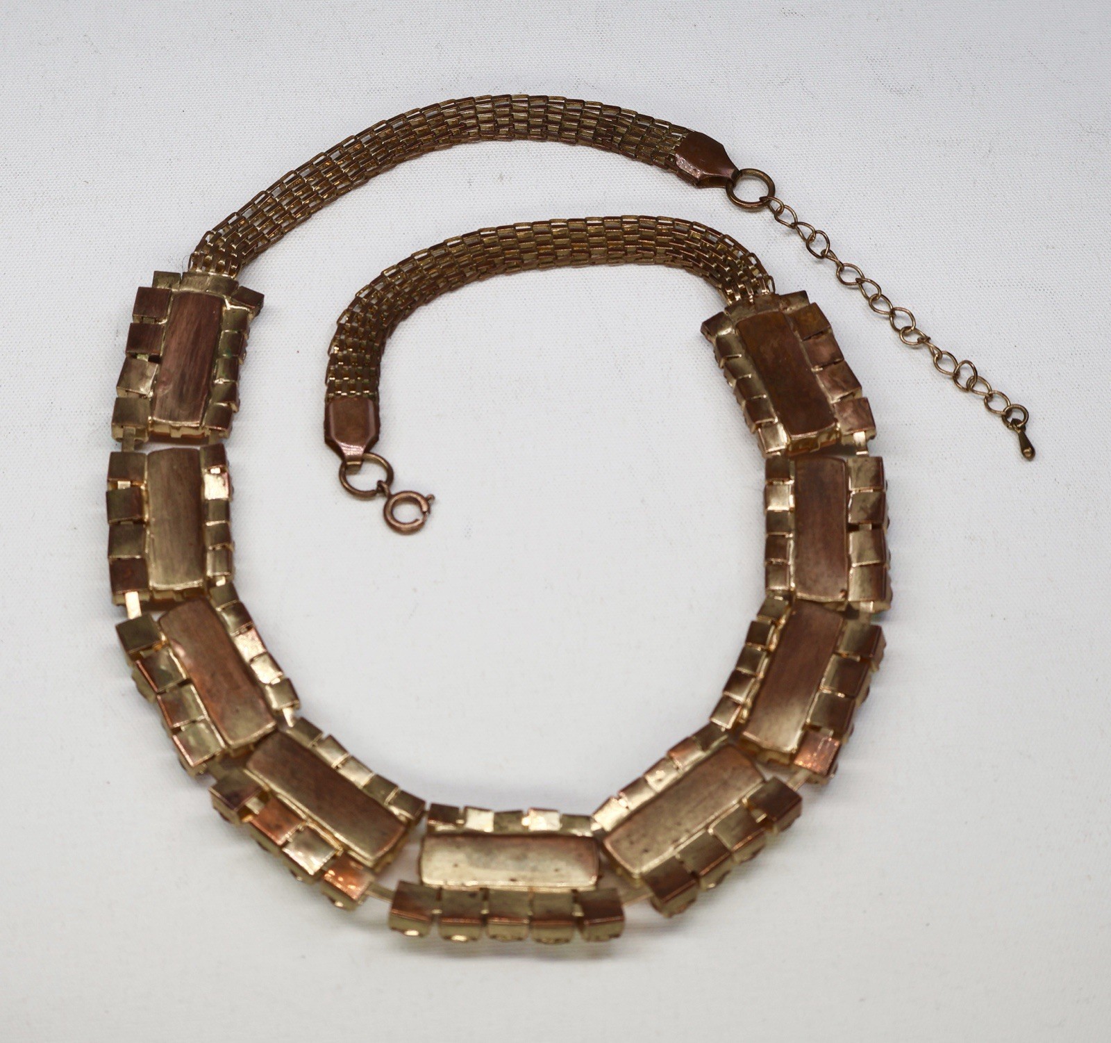 Vintage Statement Necklace AB Rhinestones Orange Peach Acrylic Baguette 18″