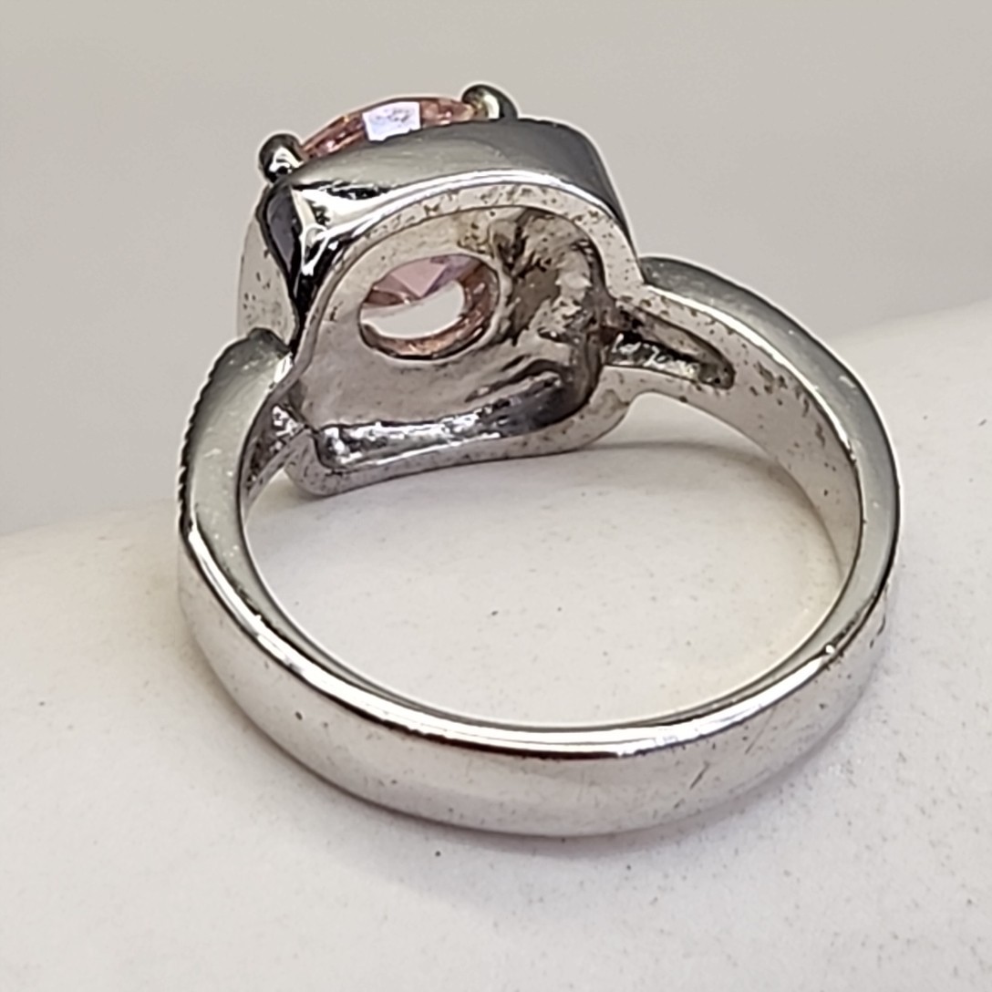Lab Created Pink Ruby Ring PDJ Cushion Silver Plated 8
