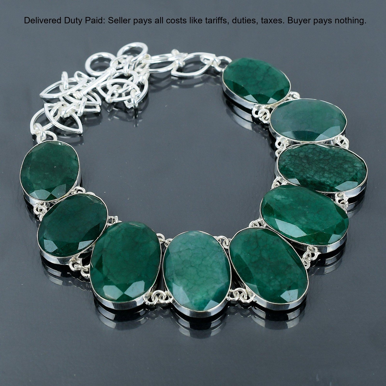 Oval Zambian Emrald Gemstone 925 Silver Wedding Handcrafted Chain Bezel Necklace