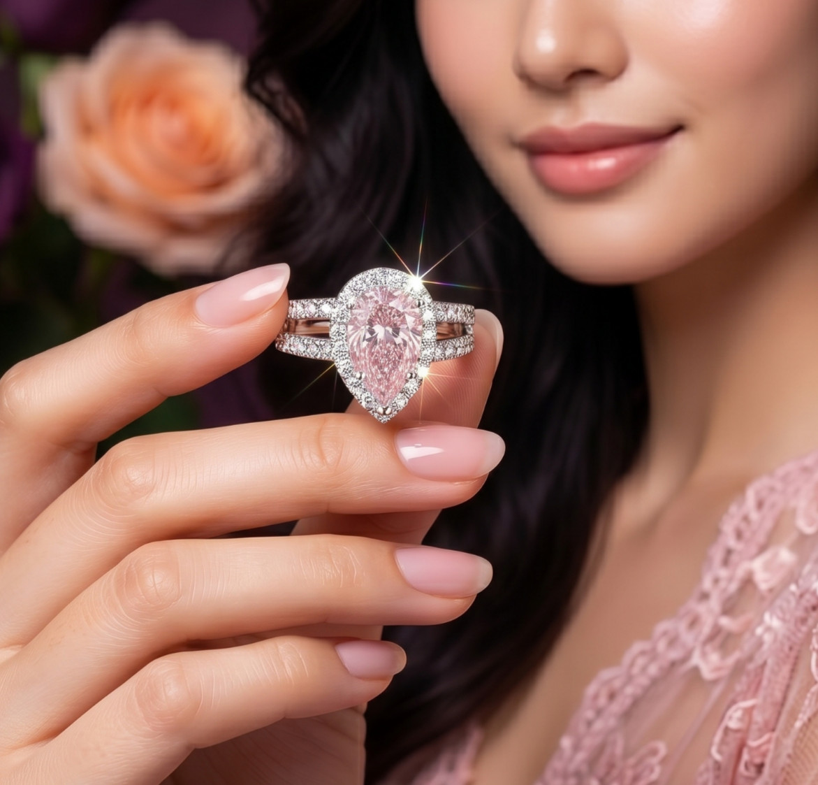 4.60 Ct Certified Pear Shape Pink Natural Diamond Ring VVS1 White Gold Finish