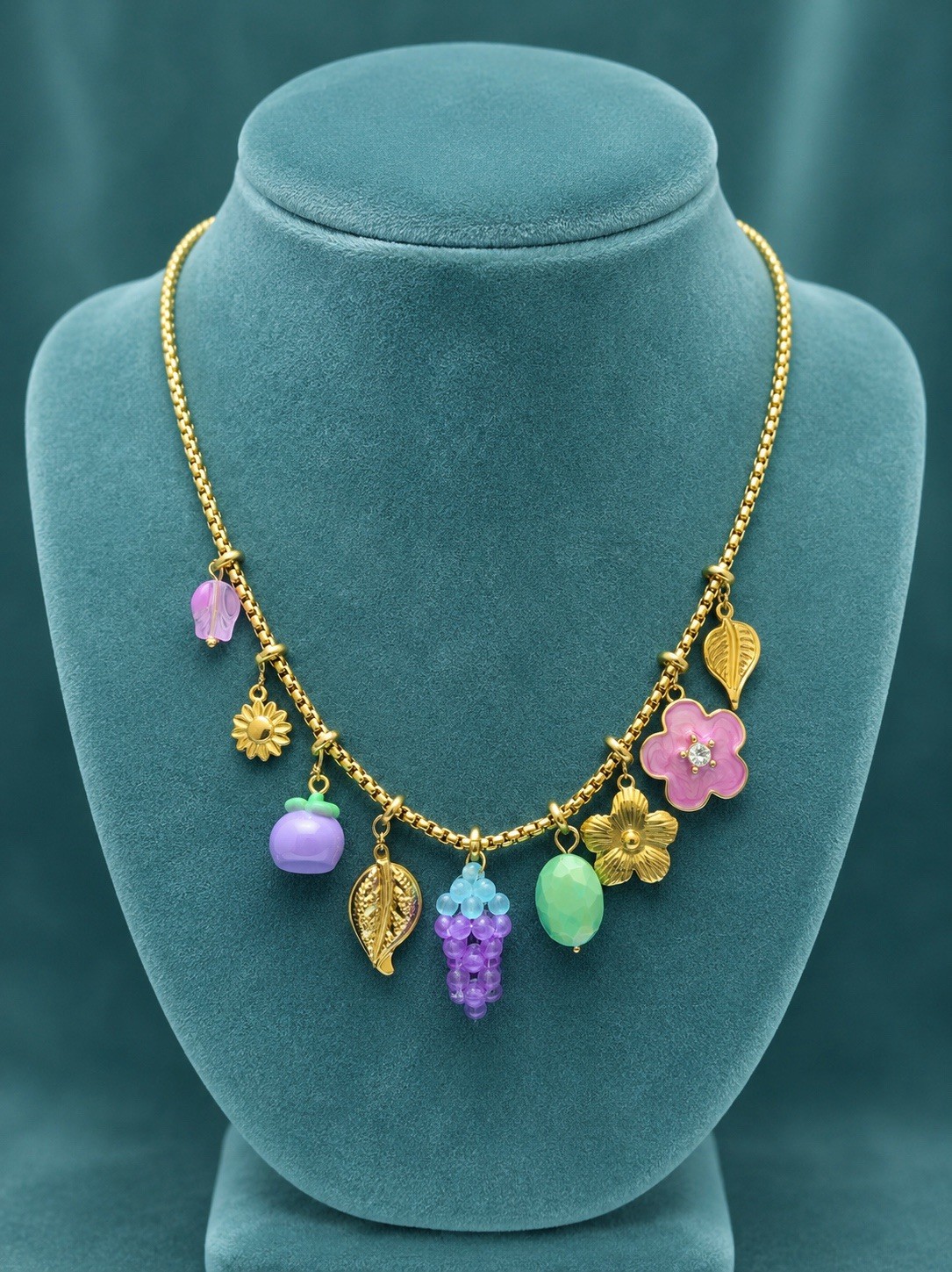 Gold Charm Necklace Les Nereides STYLE Fruit Flower Cottagecore Botanical Boho