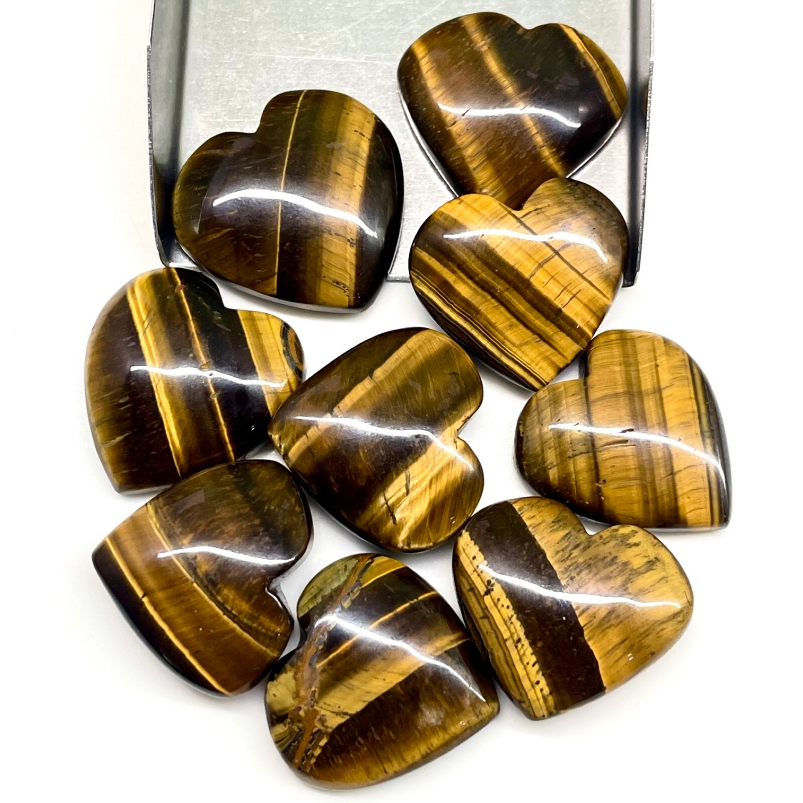 9 Pcs Natural Tiger Eye 22-25mm Huge Heart Shape Pendant Size Gemstones Lot
