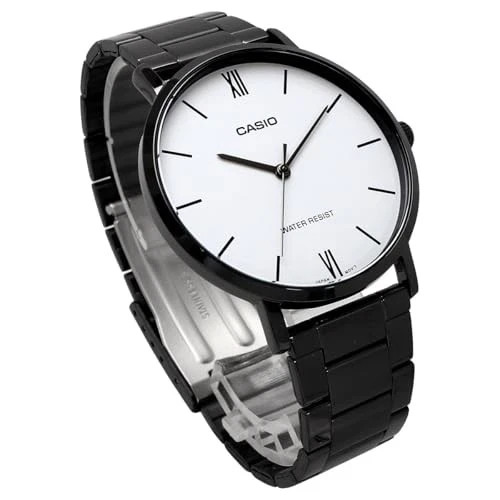 Casio MTP-VT01B-7B Men’s Black Stainless Steel White Dial Analog Watch New Box